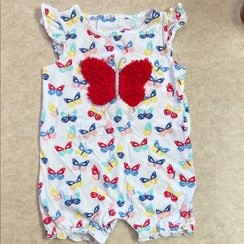 Baby Butterfly Romper with Red 3D Applique